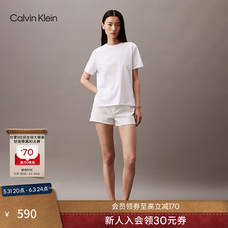 Calvin Klein Jeans【简白夏日系列】24春夏女士ck纯棉印花打底短袖T恤40WK948 YAA-月光白