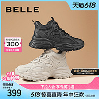 88VIP：BeLLE 百丽 高帮加绒保暖老爹鞋女2024春新款鞋子黑色厚底运动鞋A6V1DAM4