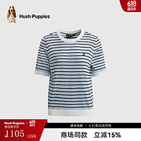 Hush Puppies暇步士女装条纹弹力舒适短袖圆领衫 浅水蓝 L