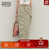 Teenie Weenie小熊女装2024夏装户外工装风直筒长裙半身裙 军绿色 175/XL