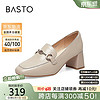 BASTO 百思图 春季商场同款时尚金属扣乐福鞋粗跟女单鞋KA103AA3 粉色 34