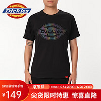 dickies24春夏 炫彩logo印花镭射休闲圆领短袖T恤 男女 DK0A87CN 黑色 S