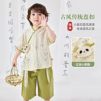嘟嘟家 寶寶漢服套裝 夏季中國風新中式短袖短褲 綠色100