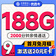 超值月租：中国移动 优选卡 首年9元月租（畅享5G+188G全国流量+2000分钟亲情通话）激活赠20元E卡