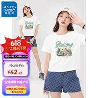 真维斯100%纯棉短款短袖t恤女2024年夏季薄荷漫波风时尚设计感上衣 白-湖边帐篷 M