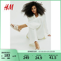 H&M女鞋2024夏季米色圆头渔夫风宽带织麻边时尚凉鞋1215199 米色 220mm 35