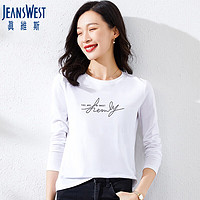 JEANSWEST 真维斯 T恤女秋冬纯棉柔软亲肤时尚印花百搭打底长袖上衣女白色2XL 2XL（136-150斤） SWEET-白色长T