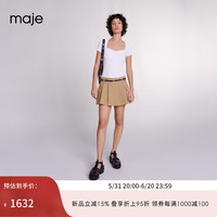 Maje2024春夏新款女装时尚棉质工装风百褶短款半身裙MFPJU01225 米黄色 T