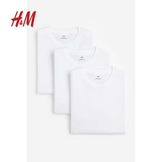 H&M PLUS:H&M男装T恤3件装夏季居家休闲打底衫简约圆领短袖上衣 白色