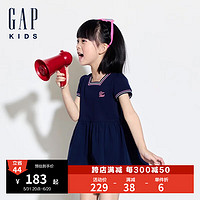 Gap 盖璞 女幼童2024夏季撞色条纹方领针织连衣裙儿童装洋装466153 海军蓝 110cm (4-5岁)亚洲尺码