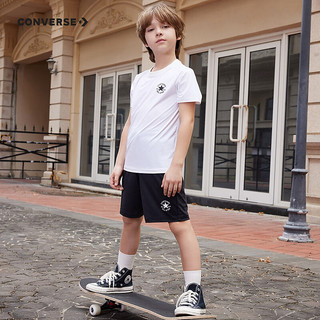 Converse匡威儿童套装T恤短袖短裤速干套装2024夏季中大童男女童运动2件套 纯白色 110/52