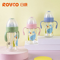 Rikang 日康 玻璃奶瓶特宽大口径可爱透明吸管原装喝水喝奶杯宝宝奶瓶