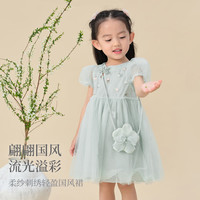 戴维贝拉 DAVE＆BELLA）女童公主裙国风汉服裙子儿童连衣裙小童网纱裙2024夏装童裙 灰蓝色（身高80-120cm）