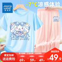 真维斯夏季女童短袖t恤2024夏装中大童运动速干上衣网眼速干裤套装 蓝/K蝴蝶结狗粉色/K蝴蝶结狗小标 140