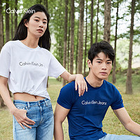 卡尔文·克莱恩 Calvin Klein Jeans夏季男女情侣中性年轻ck多色印花透气修身短袖T恤J320931 YAF-月光白