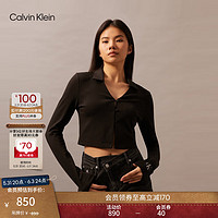Calvin Klein Jeans24早秋女士经典ck布标通勤V字POLO领针织上衣J223551 BEH-太空黑 XS