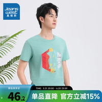 真维斯男装潮流纯棉T恤2024夏季新品男式个性图案圆领短袖T恤PH