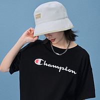 Champion 冠军T恤女24夏季新款胶印草写LOGO圆领休闲运动短袖上衣