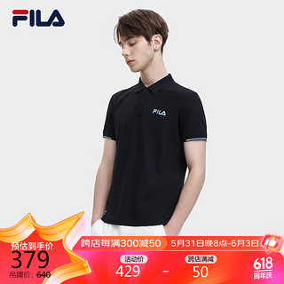 FILA 斐乐 男子短袖POLO衫2024夏季时尚简约T恤商务翻领男装上衣 正黑色-B-BK 185/104A/XXL