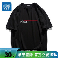 真维斯男装时尚纯棉宽松圆领短袖T恤男2024新款ins百搭印花上衣KP 白色2100 165/88A/M