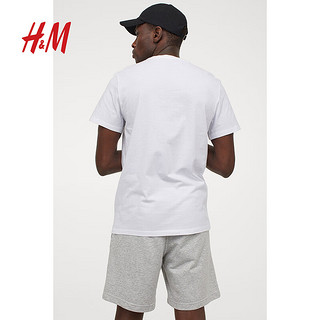 H&M男装T恤3件装夏季居家休闲打底衫简约圆领短袖上衣0945531 白色 180/116