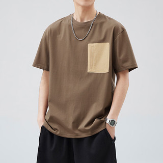 真维斯男装2024夏季 潮流时尚百搭宽松套头短袖T恤上衣LE 深啡色2930 170/92A/L