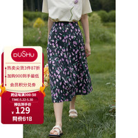 独束大码微胖mm复古浪漫郁金香印花半身裙女百褶A字裙22DS2401 紫郁金香色 M