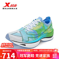 特步（XTEP）新一代竞速跑鞋160X5.0碳板马拉松竞速跑步鞋男女集训鞋 葱草绿/海天蓝/新白色【男】 40