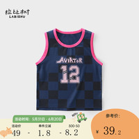 拉比树童装男童运动篮球格子背心2024年夏款宝宝时尚无袖洋气舒适马甲