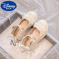 Disney 迪士尼 女童小皮鞋公主鞋儿童鞋子小香风 米白色 四季皮面单里