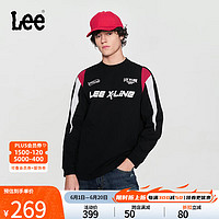 Lee 24早春舒适版赛车元素字母印花设计圆领黑色男长袖T恤潮流 黑色 S