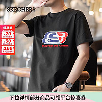 SKECHERS 斯凯奇 运动上衣男女同款夏季透气舒适百搭印花短袖T恤 深黑色 限S码