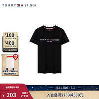 TOMMY HILFIGER 24春夏童装男纯棉简约刺绣字母圆领短袖T恤TH2212015 黑色003 12/150cm