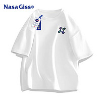NASA GISS 官方潮牌美式短袖男夏季青少年纯棉t恤字母半袖上衣 白色 4XL