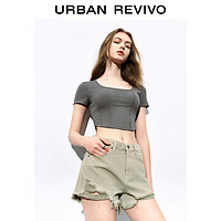 URBAN REVIVO UR2024夏季新款女装小众设计感立体分割显瘦T恤衫UWL440111