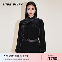 MISS SIXTY 2024春季新年系列衬衫女新中式立领纯色斜门襟 黑色 S