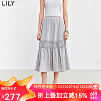 丽丽 LILY2024夏季轻都市温柔气质纯色通勤款百搭中长款褶皱半身裙 501灰色 S