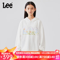 李 Lee童装连帽卫衣2024春季女童女孩可爱简约印花儿童假两件上衣 月光白 105cm