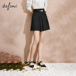 伊芙丽（eifini）半身裙女夏设计感百褶裙1E4141031 黑色 160/64A/M