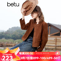 百图betu女装2024春季新款短外套美拉德环保麂皮绒小香风外套2401T42 骆驼色