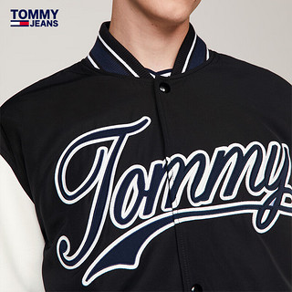 TOMMY JEANS24春夏男装潮流拼接刺绣棒球领宽松铺棉夹克外套17880 黑白拼色BDS S