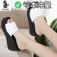 百林猴拖鞋女夏春季外穿真软皮高跟韩版时尚一字拖坡跟女生百搭凉拖鞋