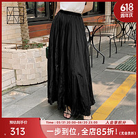 美洋（MEIYANG）缪斯半裙 轻薄灵动飘逸压皱肌理松紧腰A字中长裙夏季新款半身裙女 黑色