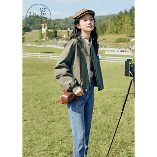 紫涵落肩袖夹克外套女户外登山棒球服灯笼袖百搭上衣 森林绿 L