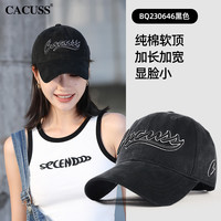 CACUSS帽子男女士刺绣复古棒球帽软顶户外休闲帽纯棉出游遮阳鸭舌太阳帽 黑色 均码（57-59CM）