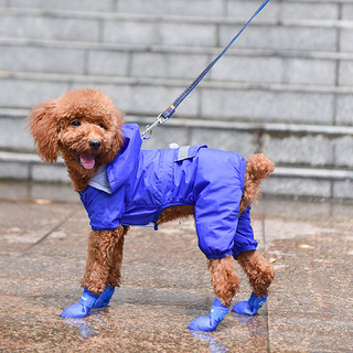 Lanswood 狗狗鞋子夏季狗狗雨鞋防水硅胶狗鞋小型犬狗鞋子中型犬泰迪小狗猫咪防脏比熊宠物雨鞋金毛 蓝色  薄款 1号/S【体重1-2斤】