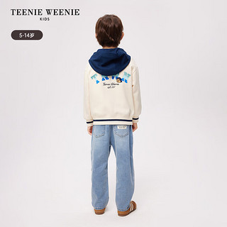 Teenie Weenie Kids小熊童装24春季男童撞色连帽拉链开衫卫衣 乳白色 140cm