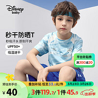 迪士尼（DISNEY）童装儿男童速干短袖T恤防晒运动高弹打底上衣24夏DB421BE13蓝100 蓝色科技斜条