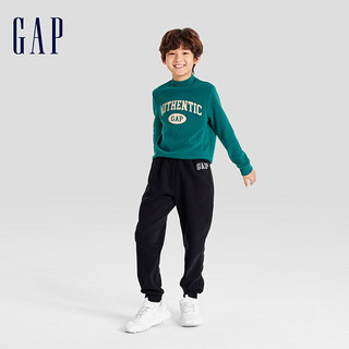 Gap男童秋冬LOGO碳素软磨抓绒卫裤794438儿童装束脚裤 黑色 150cm(XL)