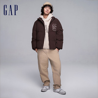 Gap男女装秋季LOGO发热保暖灯芯绒羽绒服720815夹克外套 深棕色 185/104A(L)